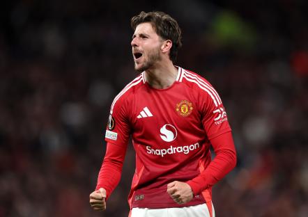 Mason Mount of Manchester United celebrating a goal.