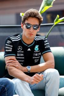 George Russell in Mercedes-AMG Petronas Formula One Team apparel.