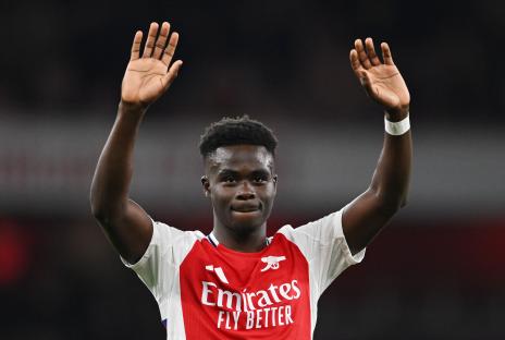 Bukayo Saka of Arsenal acknowledging fans.