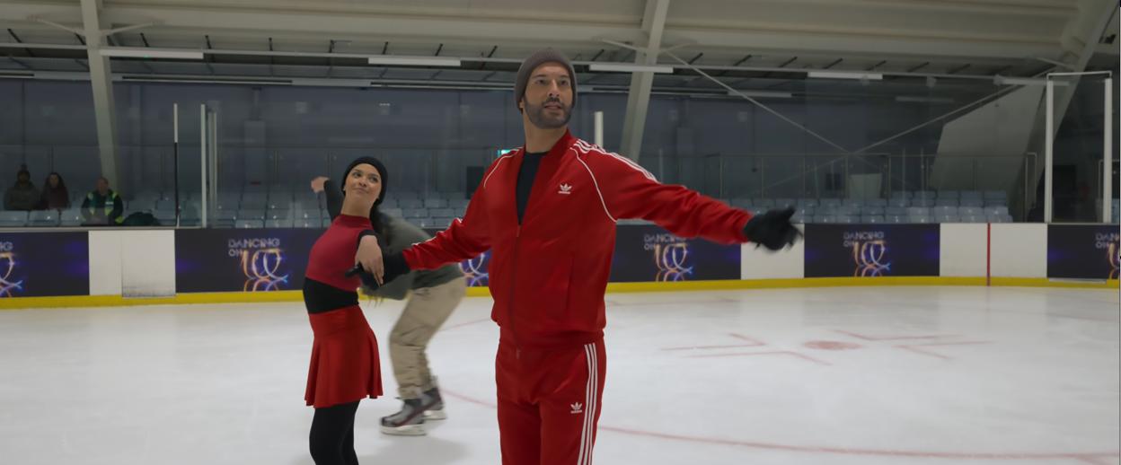 Vanessa Bauer ice skating in a scene from the Netflix series *Thursday Murder Club*.
