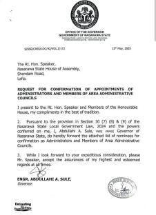 Governor Sule nominates administrators, members for 18 area administrative councils in Nasarawa 8