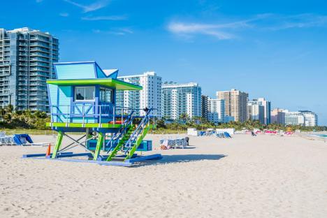 Miami Beach lifeguard stand on a sunny day.
