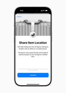 iPhone screen showing how to share an AirTag's location.
