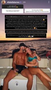 Screenshot of Instagram post showing Ella Barnes and her boyfriend on a boat, with a caption detailing how they met.