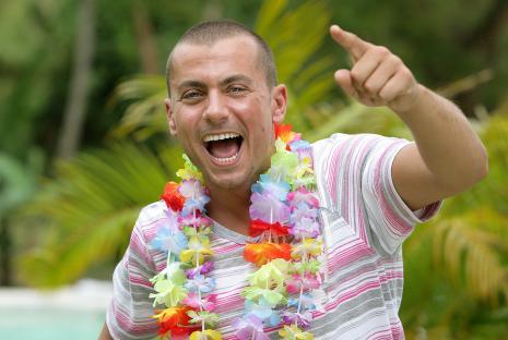 Paul Danan, Love Island star, pointing.