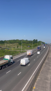 Vehicles on a highway.