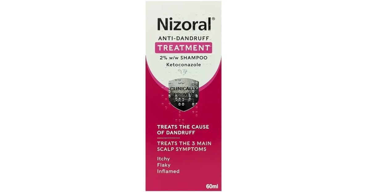 Nizoral anti-dandruff treatment shampoo package.