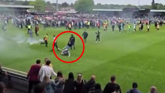 Maidstone fan wipes out goading Boreham Wood rival with ‘tackle of the season’ after play-off final defeat