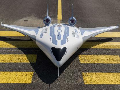 Airbus's futuristic 250-person plane on a runway.