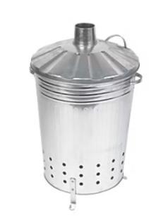 Galvanized incinerator bin with lid.
