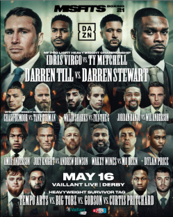 Misfits Boxing 21 fight card: Idris Virgo vs Ty Mitchell, Darren Till vs Darren Stewart, and more. May 16.