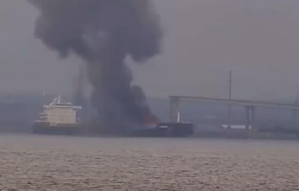 Cargo ship exploding in Baltimore harbor.