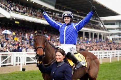 Jonjo O'Neill Jr. celebrating a horse race win.