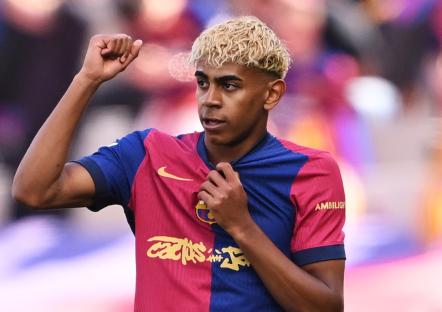 Lamine Yamal of FC Barcelona celebrating a goal.