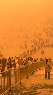 Tourists stranded in a severe sandstorm in Dunhuang, China.