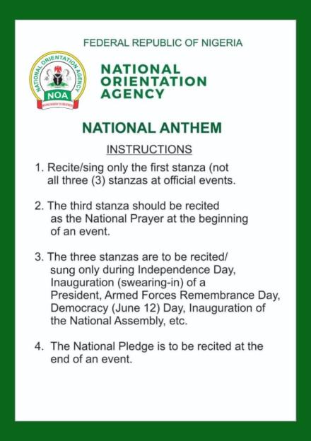 Nigerian Government Unveils New Guidelines for National Anthem Use and Highlights Common Mistakes