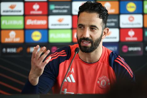 Manchester United manager Ruben Amorim at a press conference.