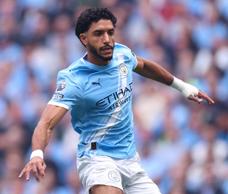 Omar Marmoush of Manchester City playing in a Premier League match.
