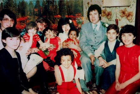 Photo of Frederick West with his second wife Rosemary and family at a wedding party in 1986.