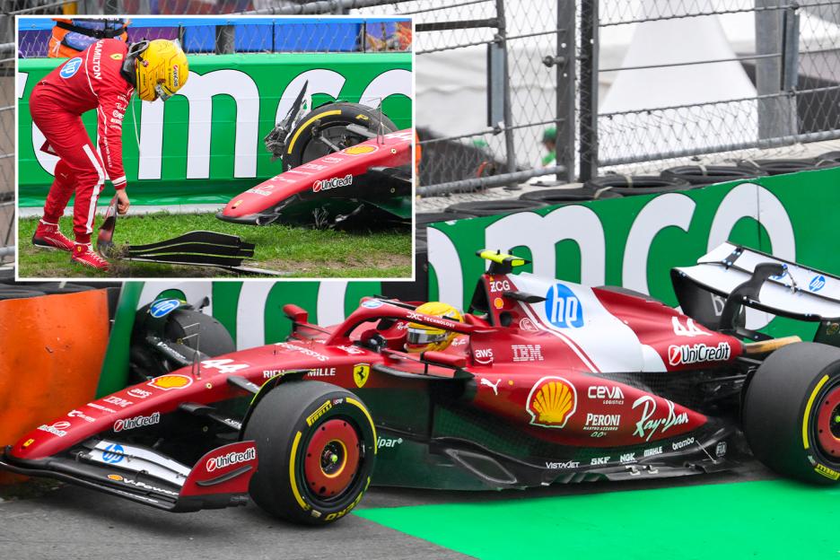 F1 legend Lewis Hamilton CRASHES OUT of Dutch GP and picks up the debris from his battered Ferrari in latest frustration