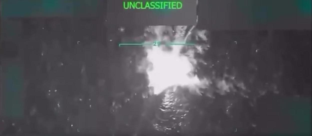 Night vision footage of a military strike.