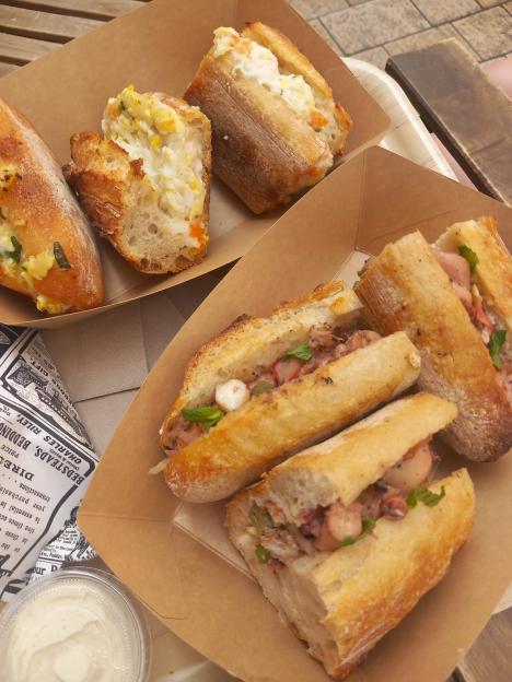 Seafood baguettes with rouille sauce.