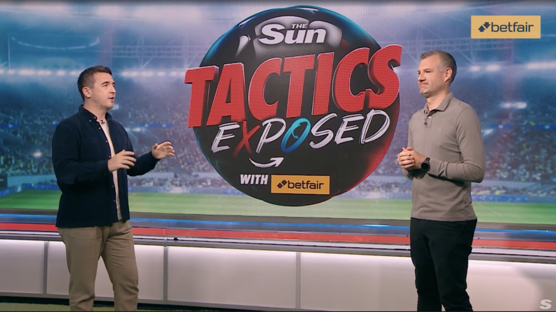 Screenshot of two men presenting "Tactics Exposed" with betfair.