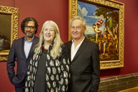 Historians David, Mary Beard, and Simon Schama host Civilisations. Seen at the National Gallery in London.