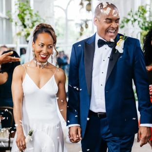 Mark Bright and his wife at their wedding.