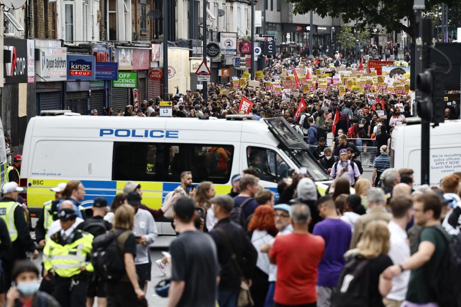 Counter-demonstration against anti-immigration protest in London.