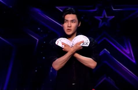 Magician performing card trick on Britain's Got Talent.