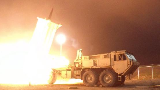 A Terminal High Altitude Area Defence (THAAD) interceptor being launched yesterday from the Pacific Spaceport Complex Alaska as the US braces itself for attack