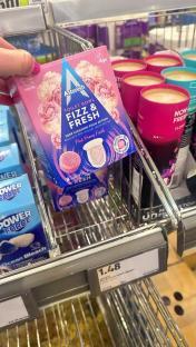 Astonish Fizz & Fresh toilet bowl cleaner tablets in a store.