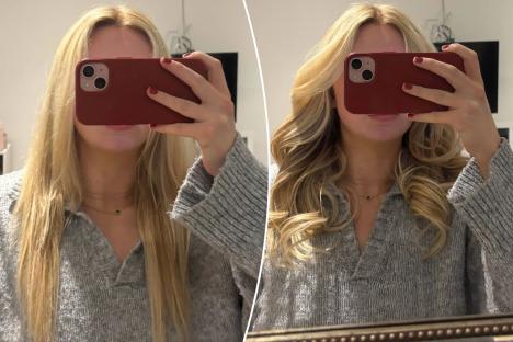 A before and after picture of Sun Shopping writer Sophie Bates' hair after using the Dyson Airwrap i.d.