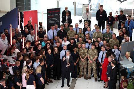Prime Minister Keir Starmer addressing a group of defense contractors.