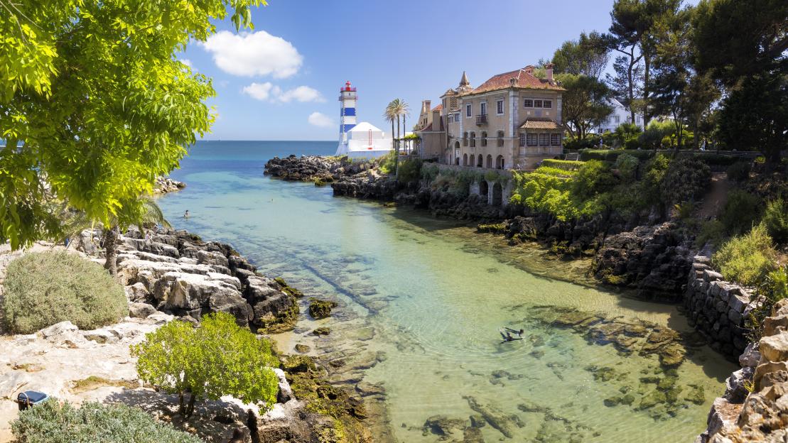 Santa Marta Lighthouse and museum in Cascais, Portugal.