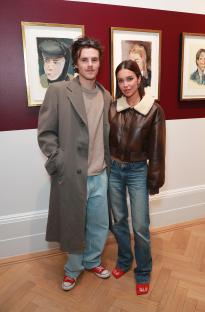Cruz Beckham and Jackie Apostel at the Bob Dylan: Point Blank exhibition.