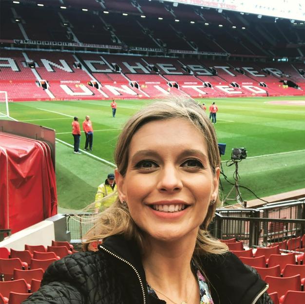 Rachel Riley, a Manchester United fan, at Old Trafford.