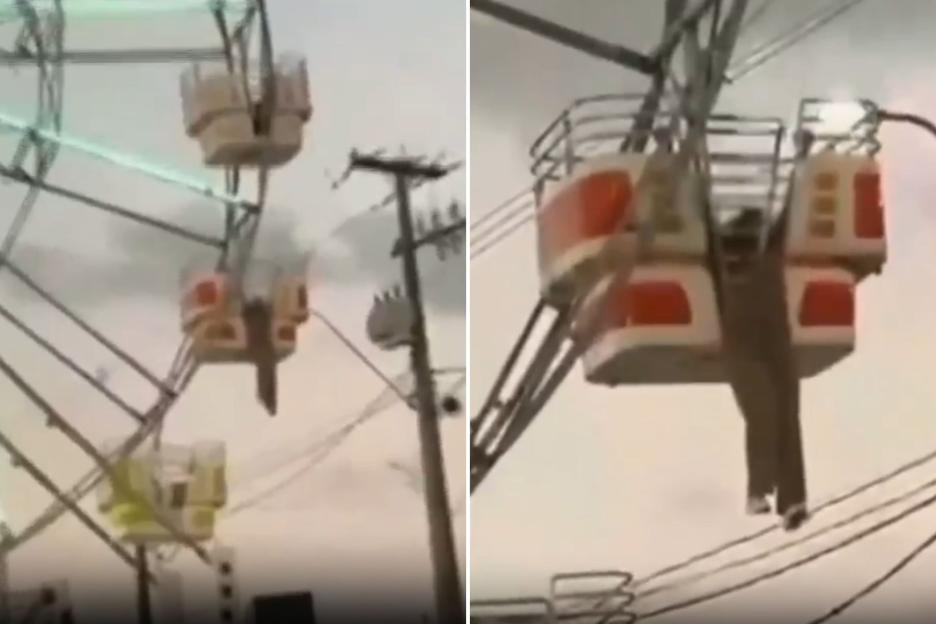Horror moment woman desperately clings for her life from 100ft tall ferris wheel screaming ‘help I’m going to die!’