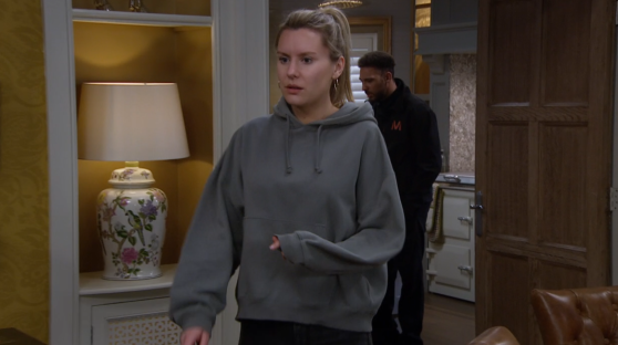 Dawn Taylor in a grey hoodie.