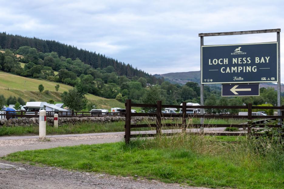 Loch Ness Bay Camping sign.