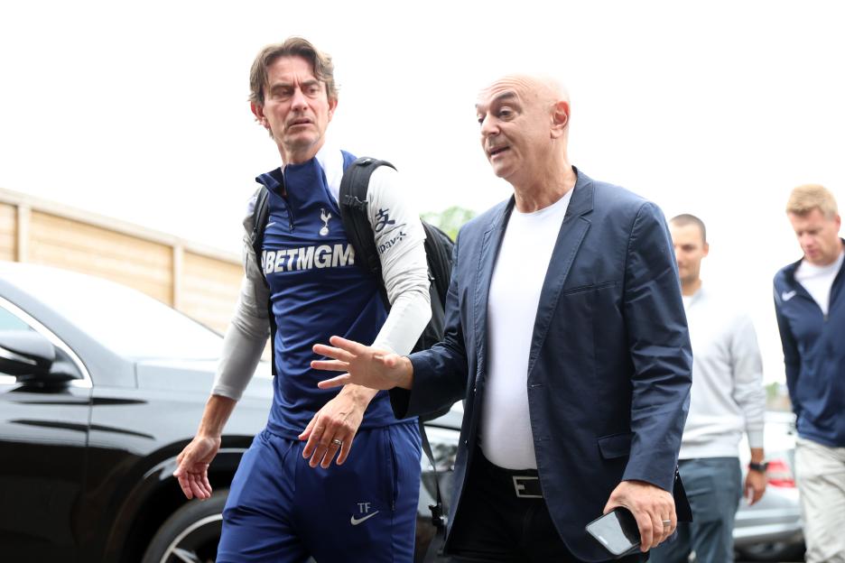Tottenham Hotspur manager Thomas Frank walking with Daniel Levy.