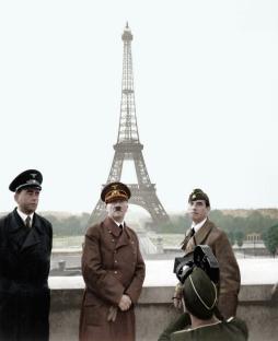 Hitler with Albert Speer and Arno Breker in front of the Eiffel Tower.