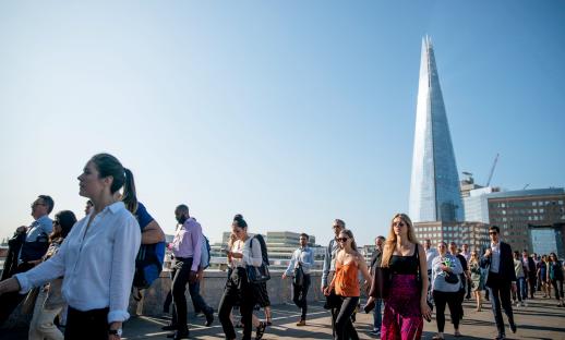 FILE PICTURE - Commuters cross London Bridge, London. A massive 84 per cent of Gen Z workers would jet off if offered their dream job abroad. A poll of 2,000 adults found nearly three-quarters (74 per cent) of millennials would go abroad, while only 66 per cent of Gen X would make the move. And just 43 per cent of boomers would go overseas even if offered their perfect role. Surprisingly, money didn’t come out top as a major motivator when it comes to the dream job. In fact, among all adults, doing something they are passionate about (52 per cent) came out on top â€“ ahead of a higher salary (48 per cent) and a better work-life balance and flexibility (45 per cent). Whilst others also wanted the chance to work and travel abroad (25 per cent). The research was commissioned by Compare the Market, as part of its search for a publicist for Meerchat [LINK] â€“ the price comparison website’s entertainment show .