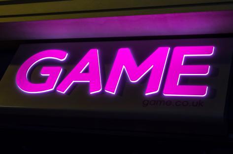 Illuminated GAME store sign.