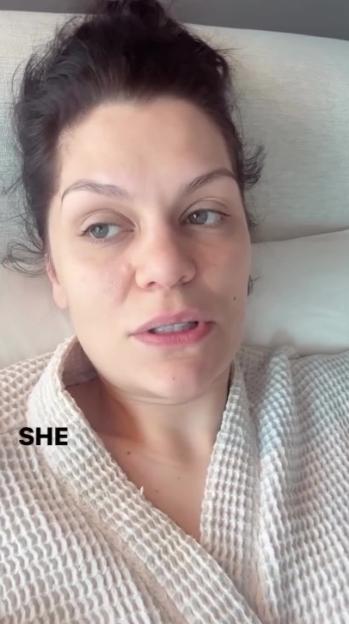 Jessie J in a bathrobe, giving a health update.