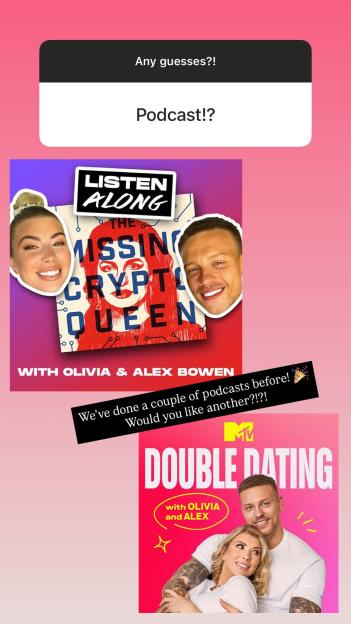 Collage of podcast artwork featuring Olivia and Alex Bowen.