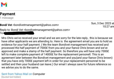 Email confirming half payment received.