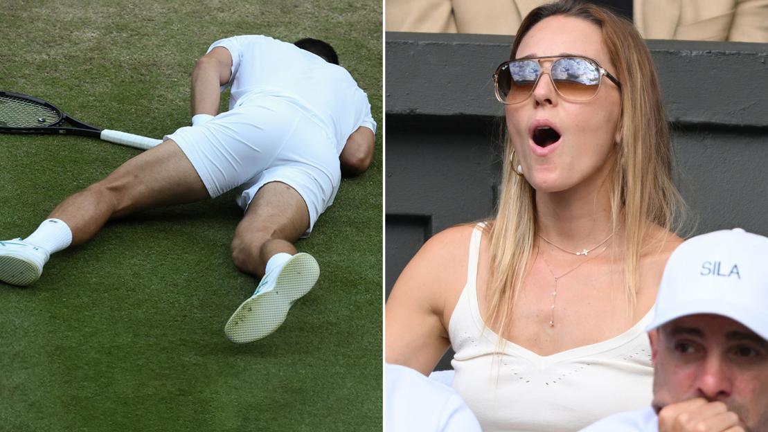 Novak Djokovic brutally faceplants ground and left writhing in agony as worried wife Jelena watches on at Wimbledon