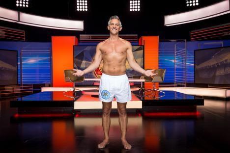 Gary Lineker in underwear on a TV set.